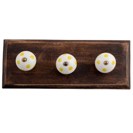 White Yellow Dot Wooden Hooks